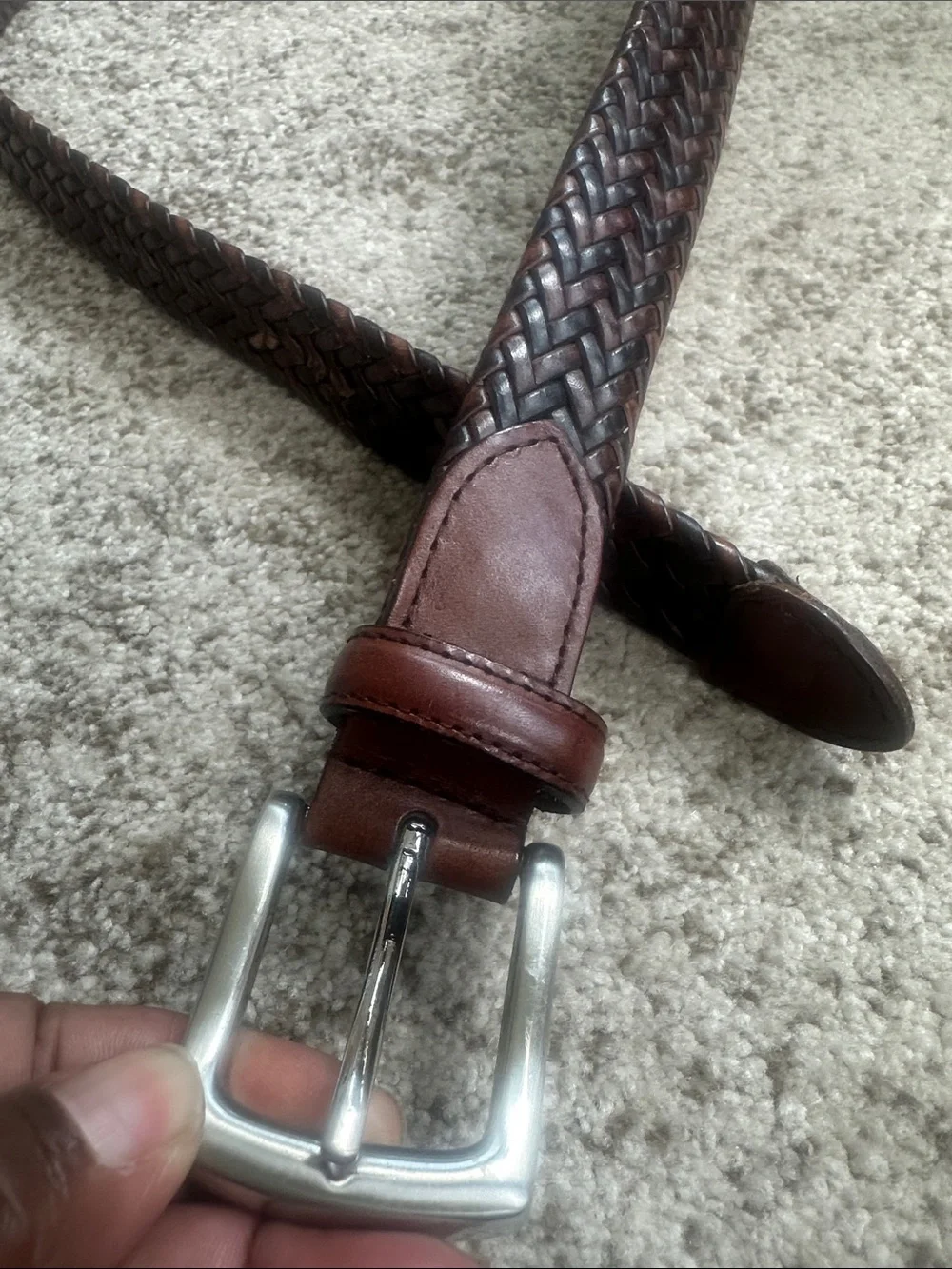 Brown Leather Weaved Adjustable Men’s Belt 32